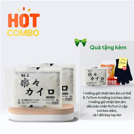 Combo siêu hời mua 2 miếng giữ nhiệt làm ấm 8.7x11cm 4 miếng (có keo) tặng 1 miếng cùng loại và 1 miếng làm ấm bàn chân 2 cặp (có keo) và 1 đôi bao tay len