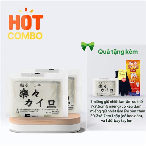 Combo siêu hời mua 2 miếng giữ nhiệt làm ấm 7x9.5cm 5 miếng (có keo) tặng 1 miếng cùng loại và 1 miếng làm ấm bàn chân 1 cặp (có keo) và 1 đôi bao tay len