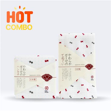 Combo siêu tiết kiệm Khăn Tenugui cotton Nhật Bản Nissen Japanese Style Ryu Deme 34x90cm và 30x30cm 