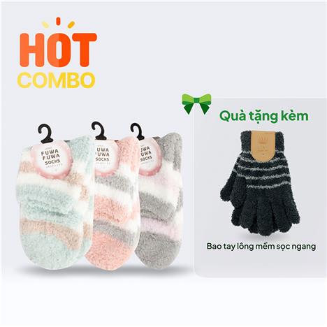 Combo siêu hời mua 3 đôi Vớ nữ cổ cao lông mềm mịn (Nhiều mẫu) tặng 1 đôi Bao tay lông mềm sọc ngang (Nhiều mẫu)