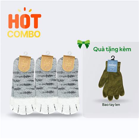 Combo siêu hời mua 3 đôi Vớ nữ cổ ngắn lông mềm họa tiết mèo 23-25cm (Nhiều mẫu) tặng 1 đôi Bao tay len (Nhiều mẫu)