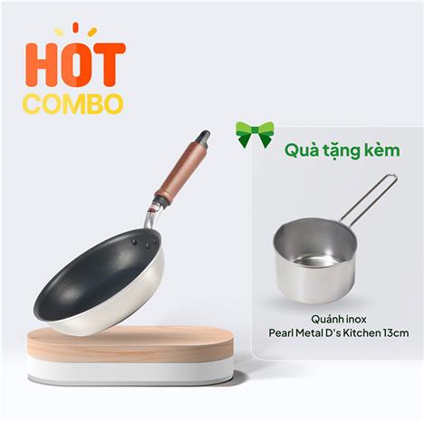 Combo siêu hời mua Chảo chống dính cao cấp Nhật Bản Hokuriku 20cm Plateado tặng Quánh inox Pearl Metal D