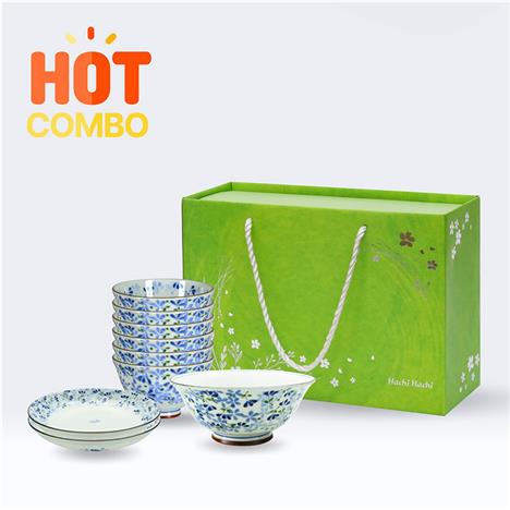 Combo siêu hời mua bộ tô chén đĩa sứ Nhật Bản (6 chén, 1 tô, 2 đĩa) tặng Hộp giấy