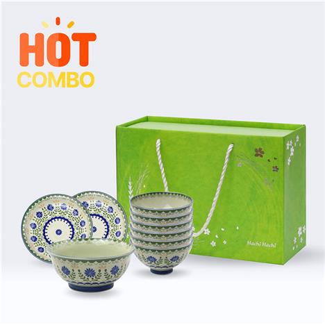 Combo siêu hời mua bộ tô chén đĩa sứ Nhật Bản (6 chén, 1 tô, 2 đĩa) tặng Hộp giấy