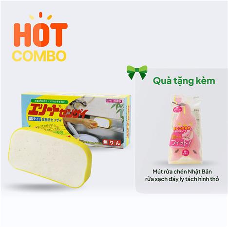 Combo siêu hời mua Xà phòng rửa chén Nhật Bản gốc thực vật dầu dừa Nisshin 580g tặng Mút rửa chén (Nhiều mẫu)