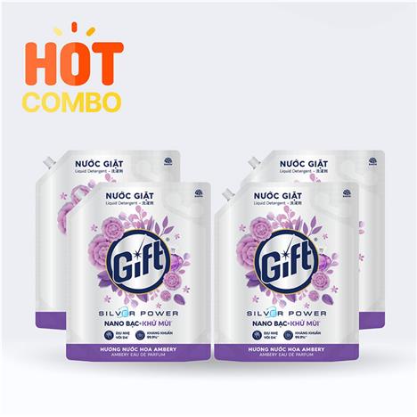 Combo siêu tiết kiệm 1 thùng 4 túi Nước giặt Gift Hương nước hoa Ambery túi 3.6kg