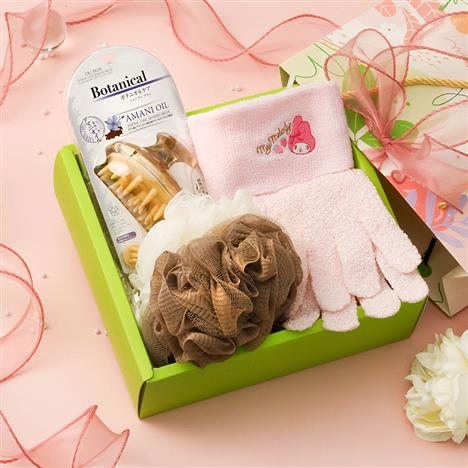 Giftset 8/3: Bông tắm, Bao tay tắm, băng đô rửa mặt và Lược gội đầu Botanical Amani Oil