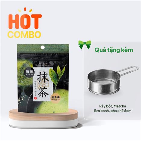 Combo siêu hời mua Bột trà xanh Matcha Premium Kanes 30g tặng Rây bột, Matcha làm bánh, pha chế 6cm