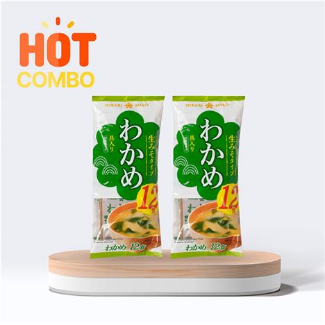 Combo siêu tiết kiệm 2 gói Súp Miso rong biển Wakame ăn liền Hikari Miso 216g (12 gói)