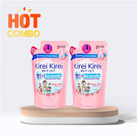 Combo siêu tiết kiệm 2 túi Bọt rửa tay Kirei Kirei hồng 200ml (Đào-Túi refill)