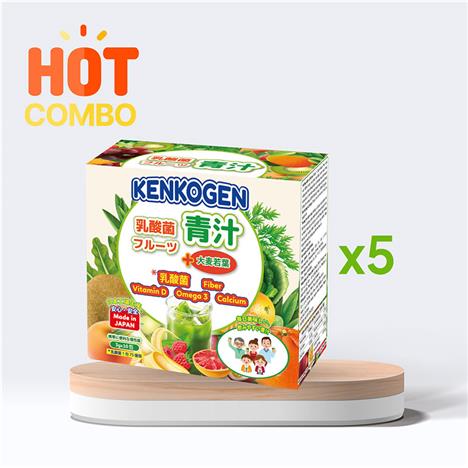 Combo siêu tiết kiệm 5 hộp TPBS: Bột mầm lúa mạch non Nhật Bản Kenkogen trái cây lợi khuẩn, chất xơ, Omega 3 Canxi D 10 gói