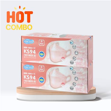Combo siêu tiết kiệm 2 Khẩu trang Y tế Kim Sora KS94 4D 4 lớp (30 cái - Hồng)