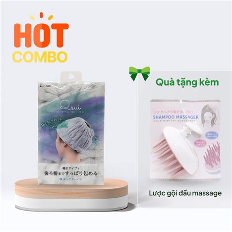 Combo siêu hời mua 1 Khăn ủ tóc nhanh khô  Free size tặng 1 Lược gội đầu massage