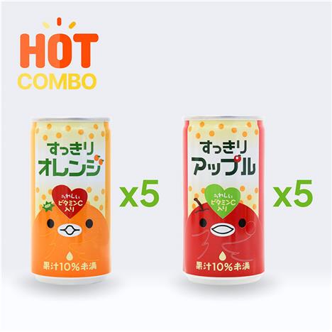 Combo siêu tiết kiệm 10 lon TPBS: Nước ép táo và cam Nhật Bản Tominaga 185g (5 táo-5cam)